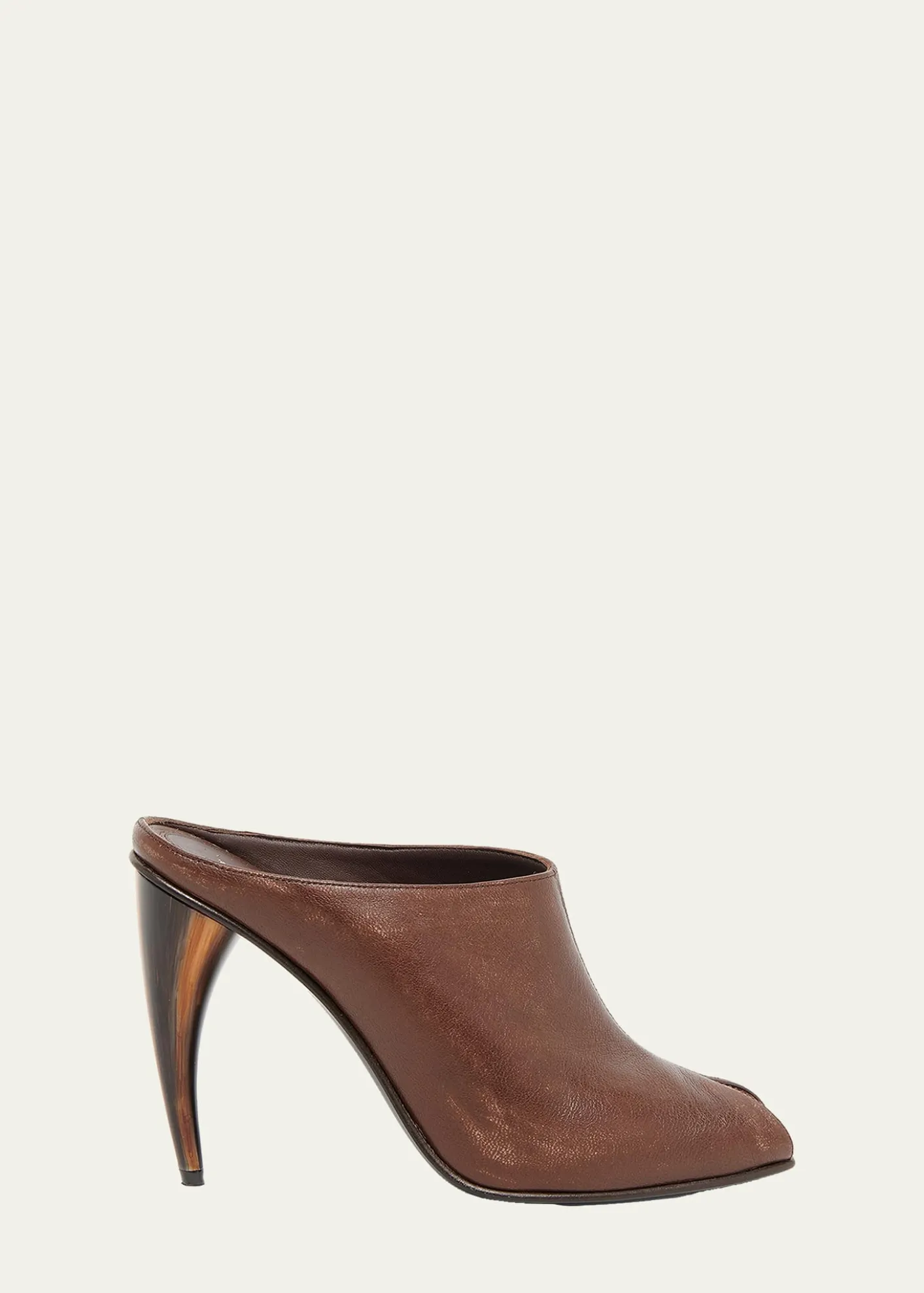 McQueen105mm Horn Leather Peep-Toe Mules