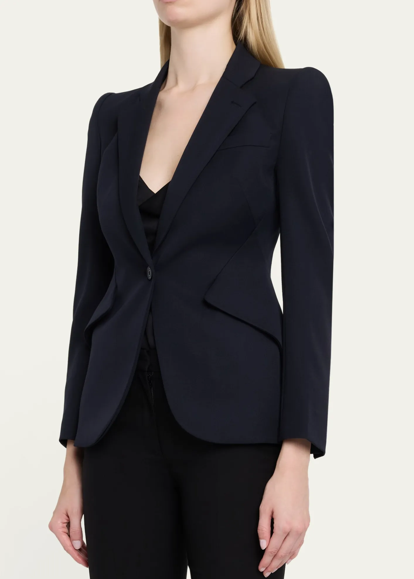 McQueenPeaked Shoulder Crepe Single-Button Jacket