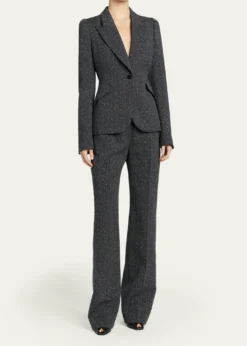McQueenPinstripe Wool Puff-Sleeve One-Button Jacket