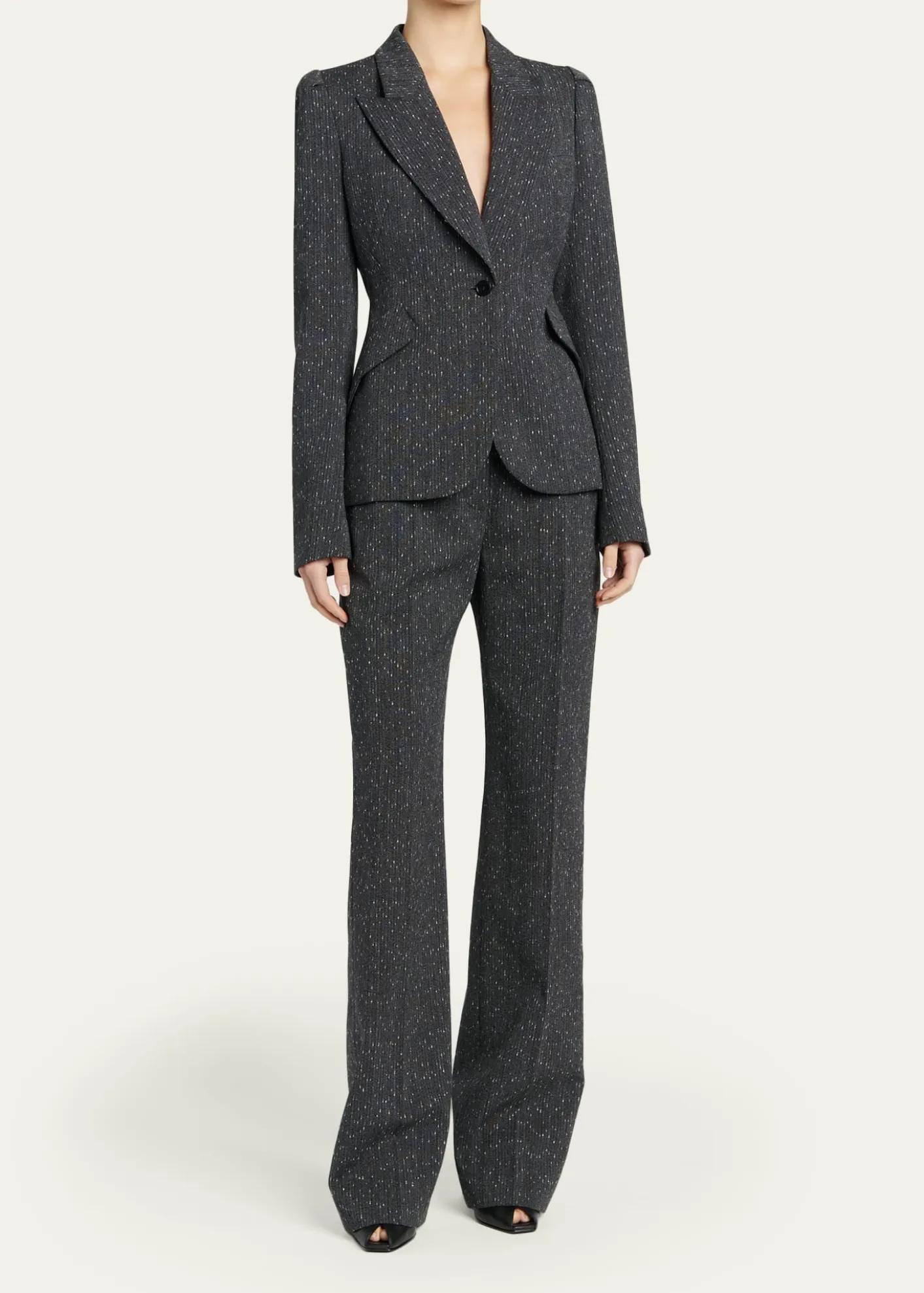 McQueenPinstripe Wool Puff-Sleeve One-Button Jacket