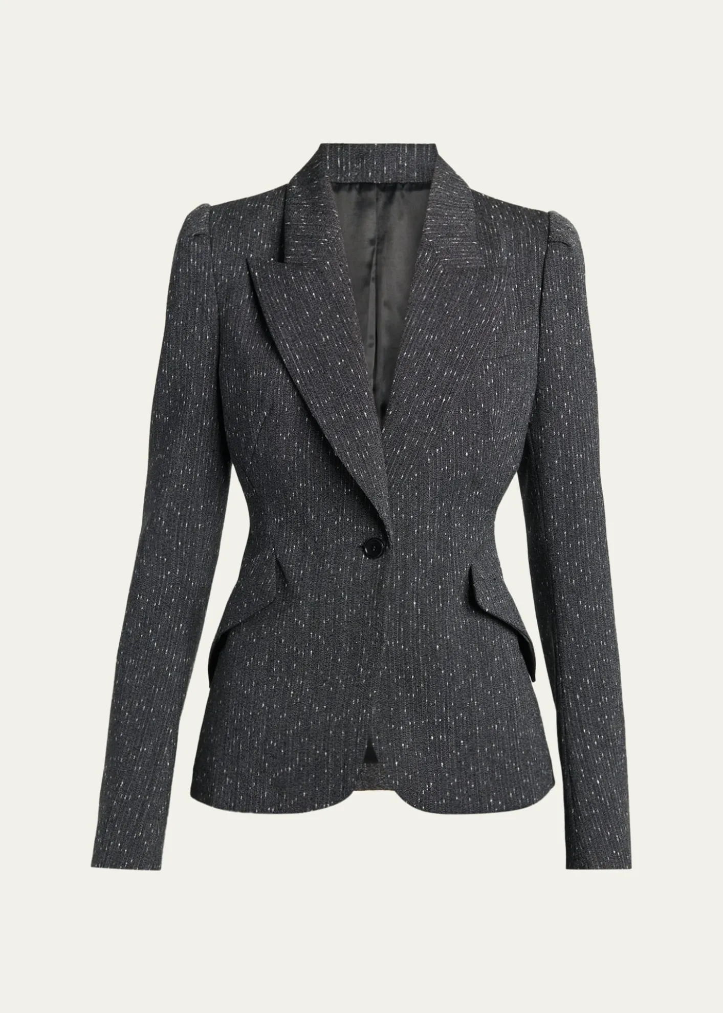 McQueenPinstripe Wool Puff-Sleeve One-Button Jacket