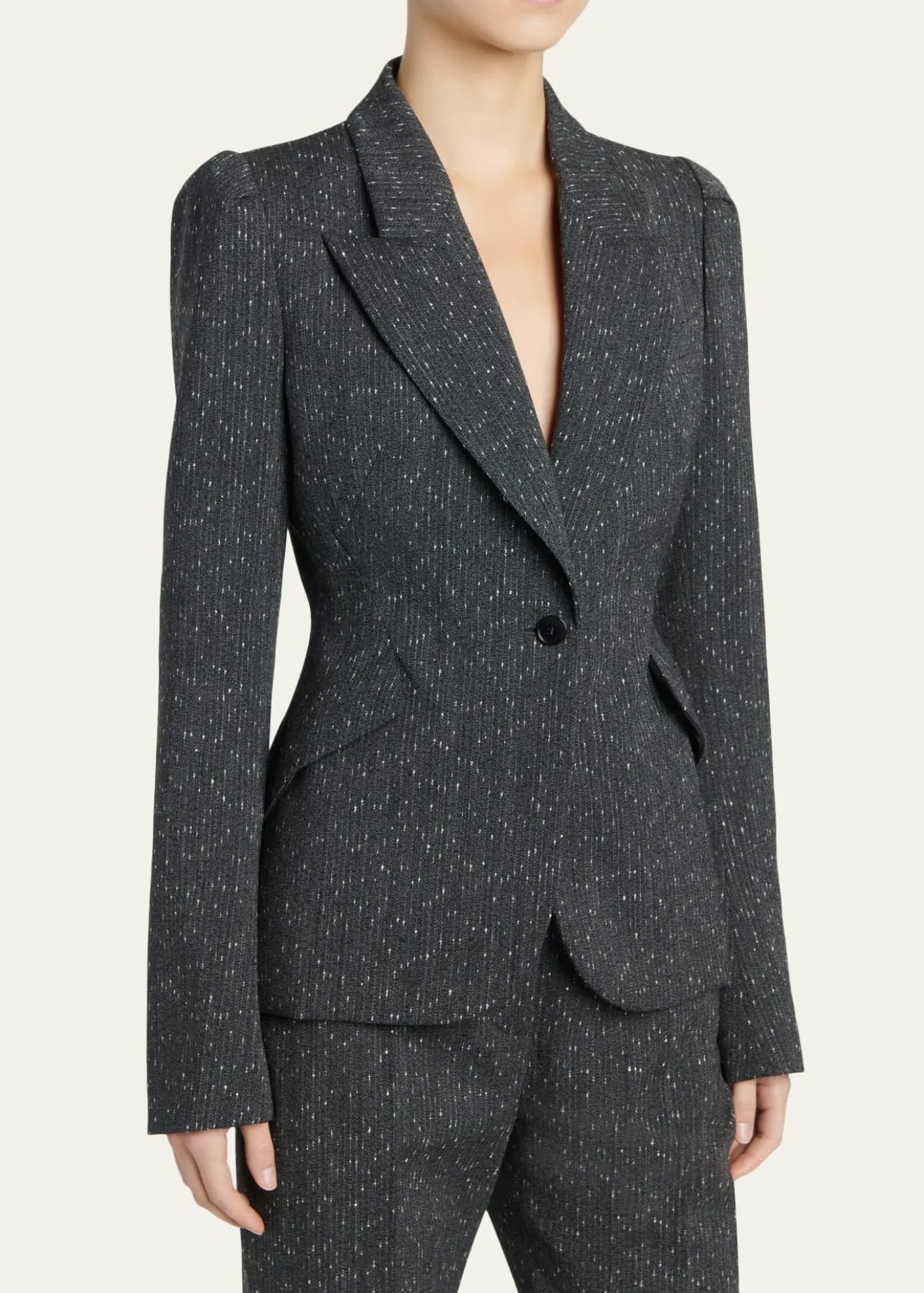 McQueenPinstripe Wool Puff-Sleeve One-Button Jacket