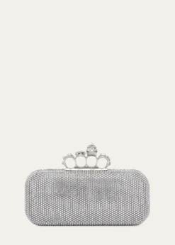 McQueenPunk Four Ring Rhinestone Leather Clutch Bag