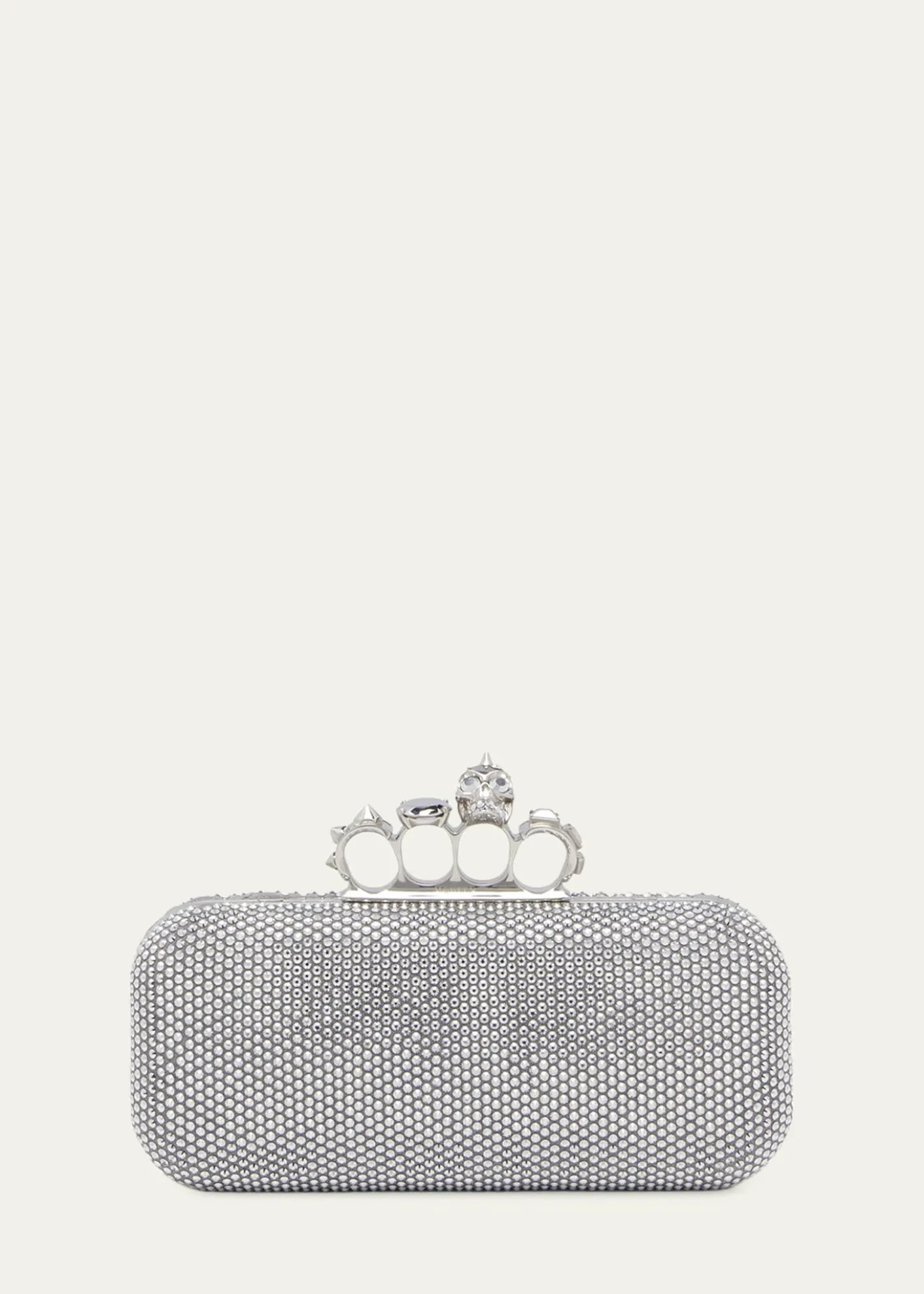 McQueenPunk Four Ring Rhinestone Leather Clutch Bag