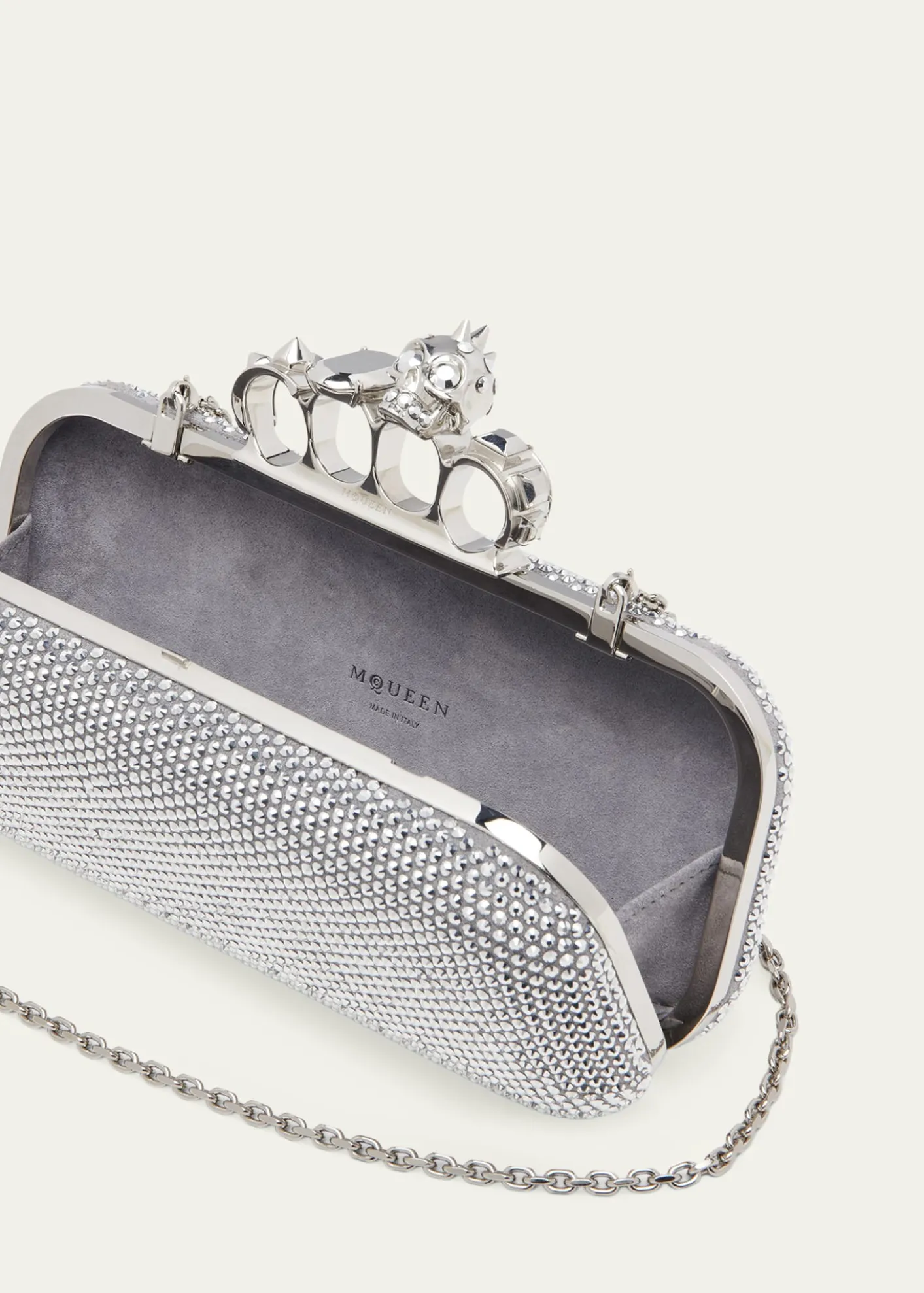 McQueenPunk Four Ring Rhinestone Leather Clutch Bag