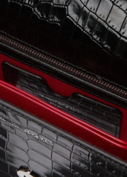 McQueenShiny Croc-Embossed Jeweled Shoulder Bag