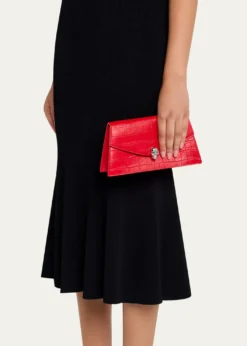 McQueenSkull Mini Croc-Embossed Leather Top-Handle Bag