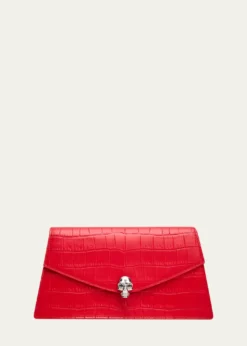 McQueenSkull Mini Croc-Embossed Leather Top-Handle Bag
