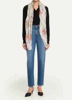 McQueenSkull & Spider Floral Silk Scarf