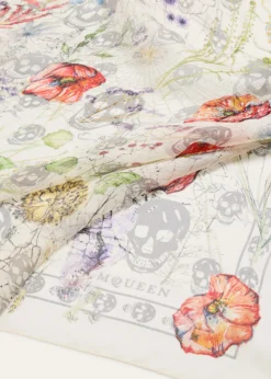 McQueenSkull & Spider Floral Silk Scarf