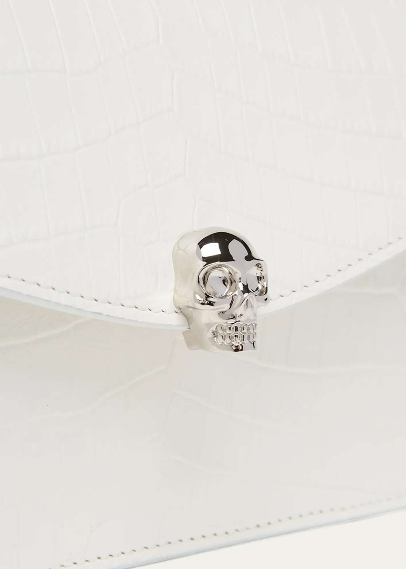 McQueenSkull Top-Handle Bag in Croc-Effect Leather