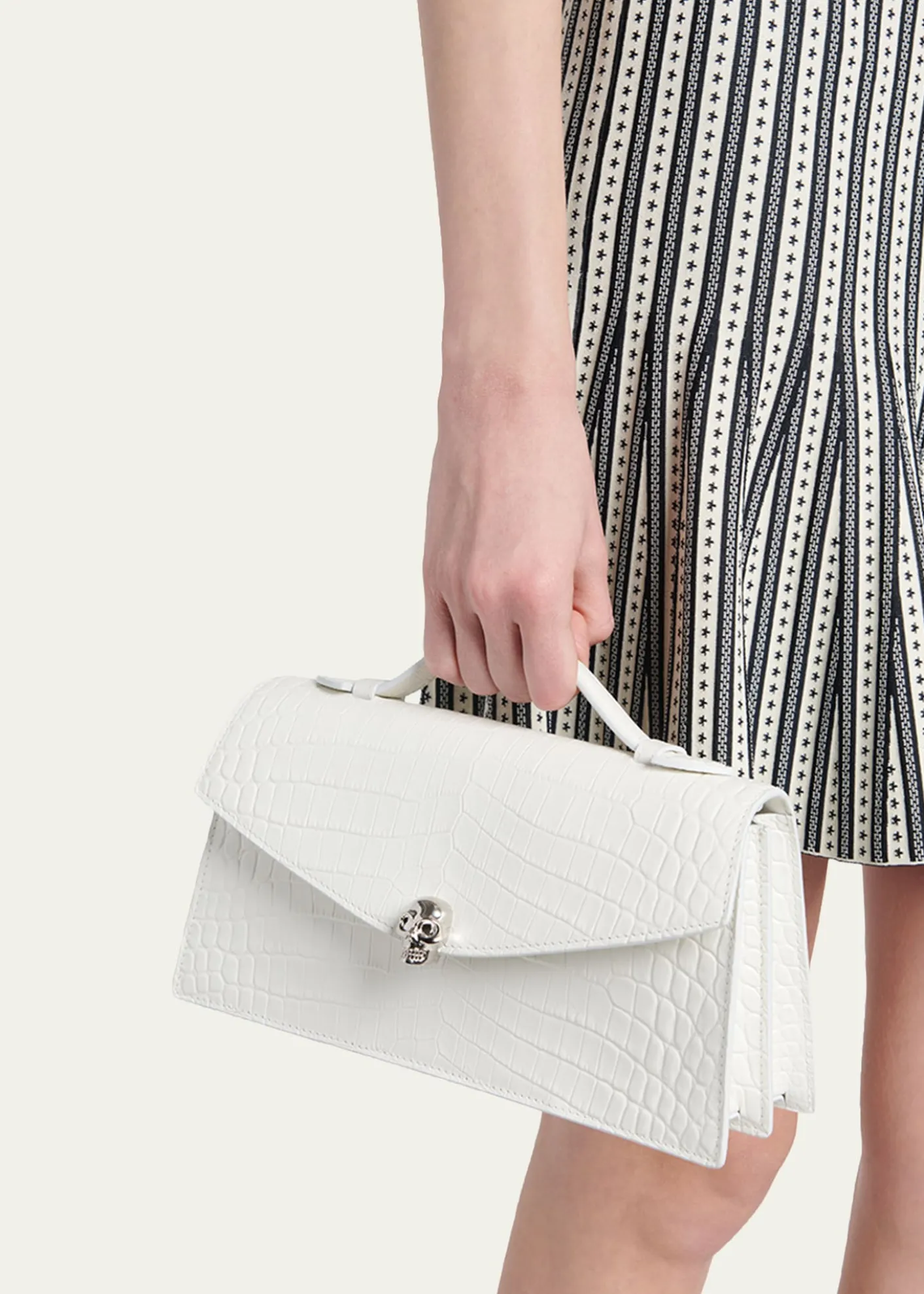 McQueenSkull Top-Handle Bag in Croc-Effect Leather