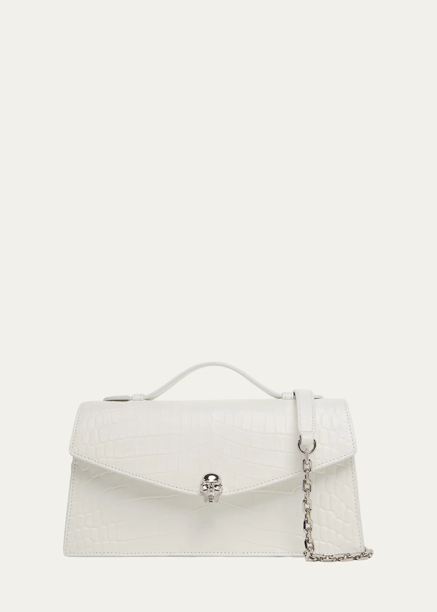 McQueenSkull Top-Handle Bag in Croc-Effect Leather