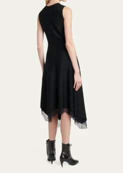 McQueenSleeveless Lace-Trim Asymmetric Handkerchief Midi Dress