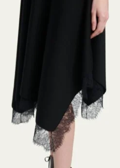 McQueenSleeveless Lace-Trim Asymmetric Handkerchief Midi Dress