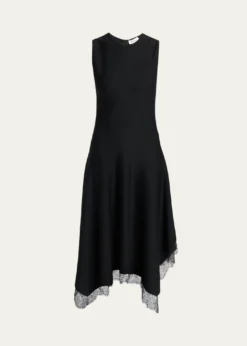 McQueenSleeveless Lace-Trim Asymmetric Handkerchief Midi Dress