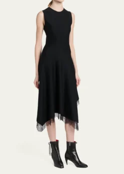 McQueenSleeveless Lace-Trim Asymmetric Handkerchief Midi Dress