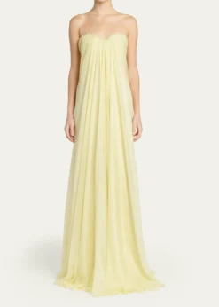 McQueenStrapless Draped Chiffon Bustier Maxi Dress