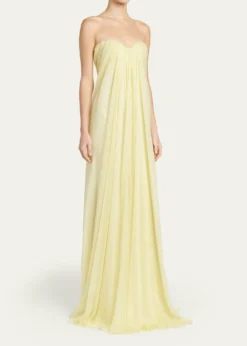 McQueenStrapless Draped Chiffon Bustier Maxi Dress