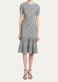 McQueenStriped Jacquard Knit Trumpet Midi Dress