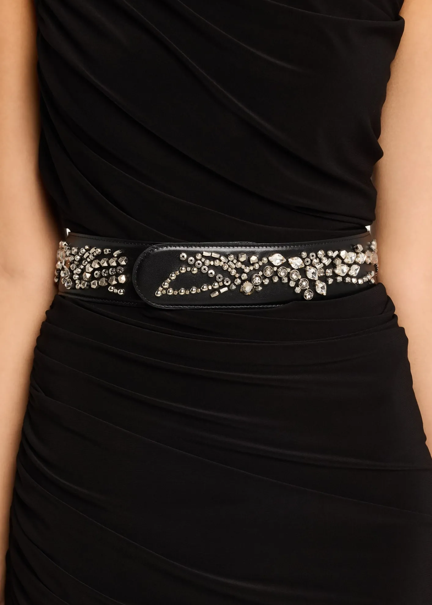 McQueenSunflower Crystal Embroidered Leather Belt