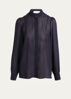 McQueenWishbone-Button Silk Chiffon Button-Down Blouse