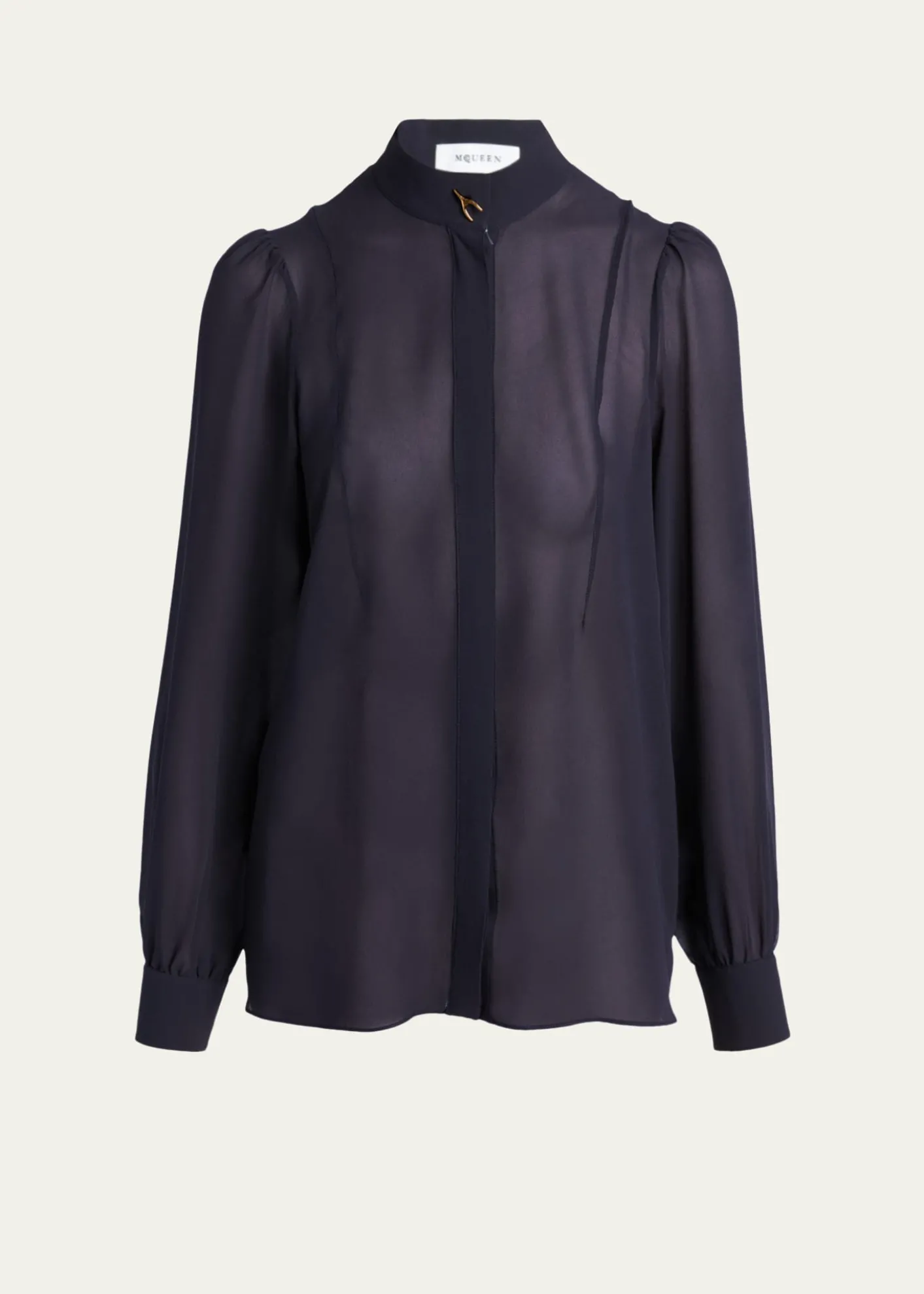 McQueenWishbone-Button Silk Chiffon Button-Down Blouse