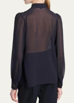 McQueenWishbone-Button Silk Chiffon Button-Down Blouse