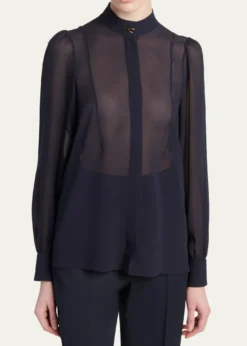 McQueenWishbone-Button Silk Chiffon Button-Down Blouse