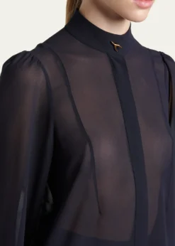 McQueenWishbone-Button Silk Chiffon Button-Down Blouse