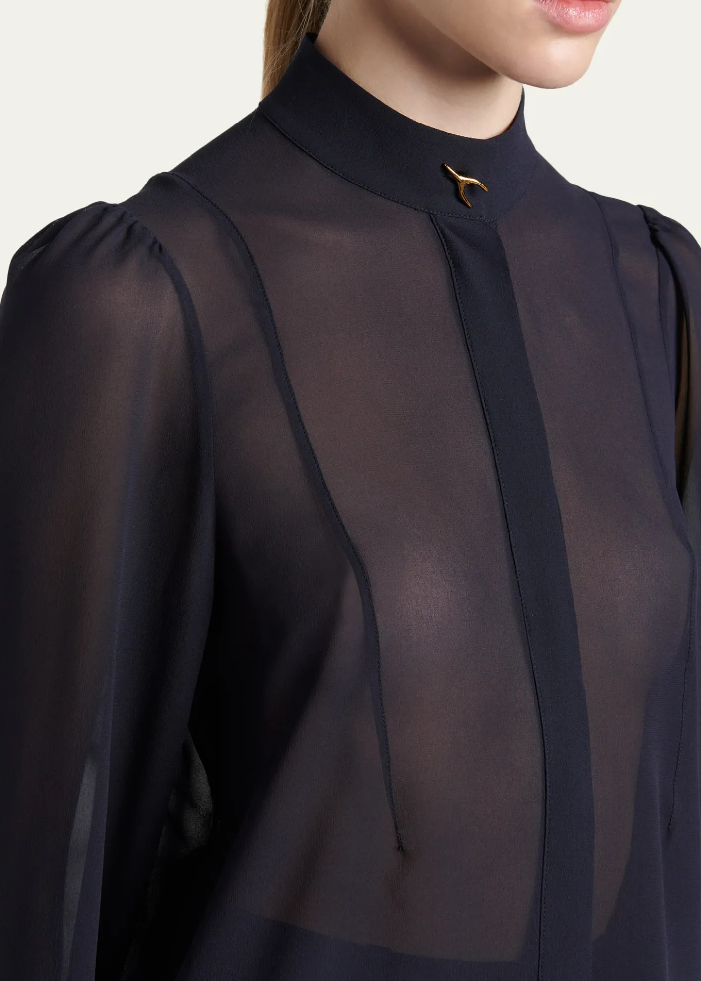 McQueenWishbone-Button Silk Chiffon Button-Down Blouse