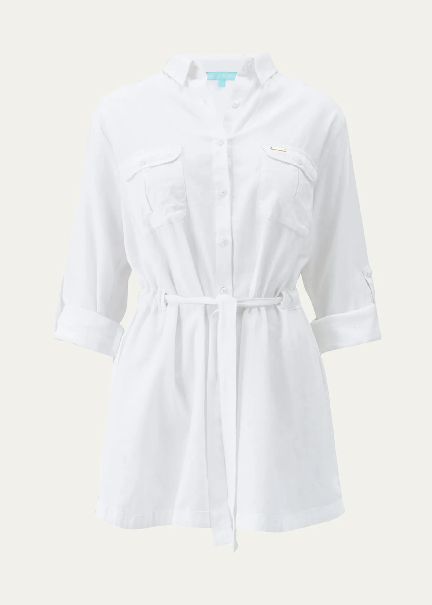 Melissa OdabashLacey Cotton-Linen Mini Shirtdress Coverup