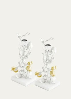 Michael AramPomegranate Silver & Gold Candleholders with 24K Goldplate, Set of 2
