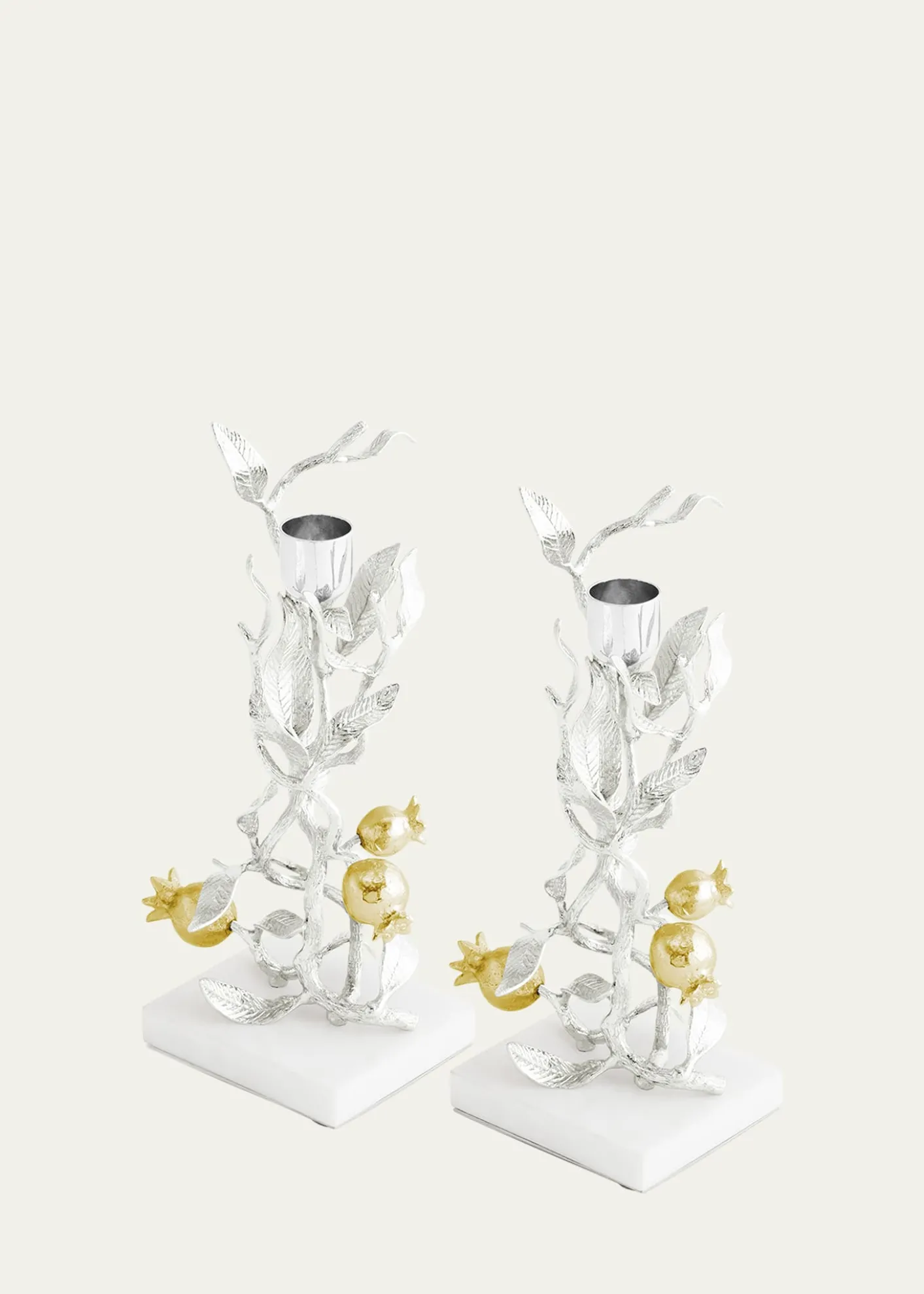 Michael AramPomegranate Silver & Gold Candleholders with 24K Goldplate, Set of 2