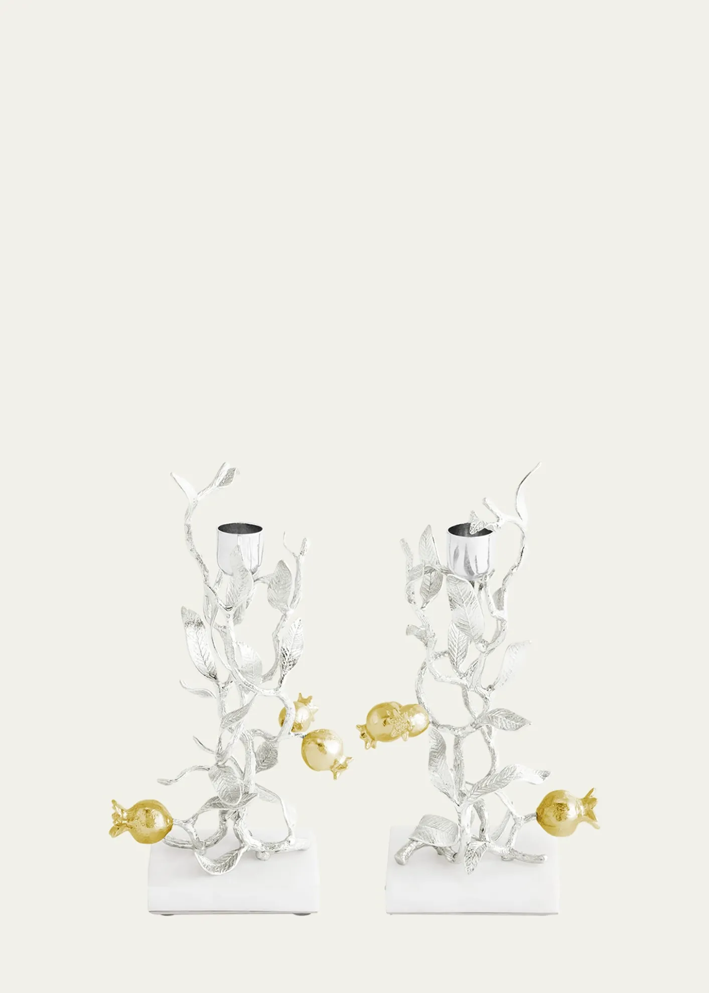 Michael AramPomegranate Silver & Gold Candleholders with 24K Goldplate, Set of 2