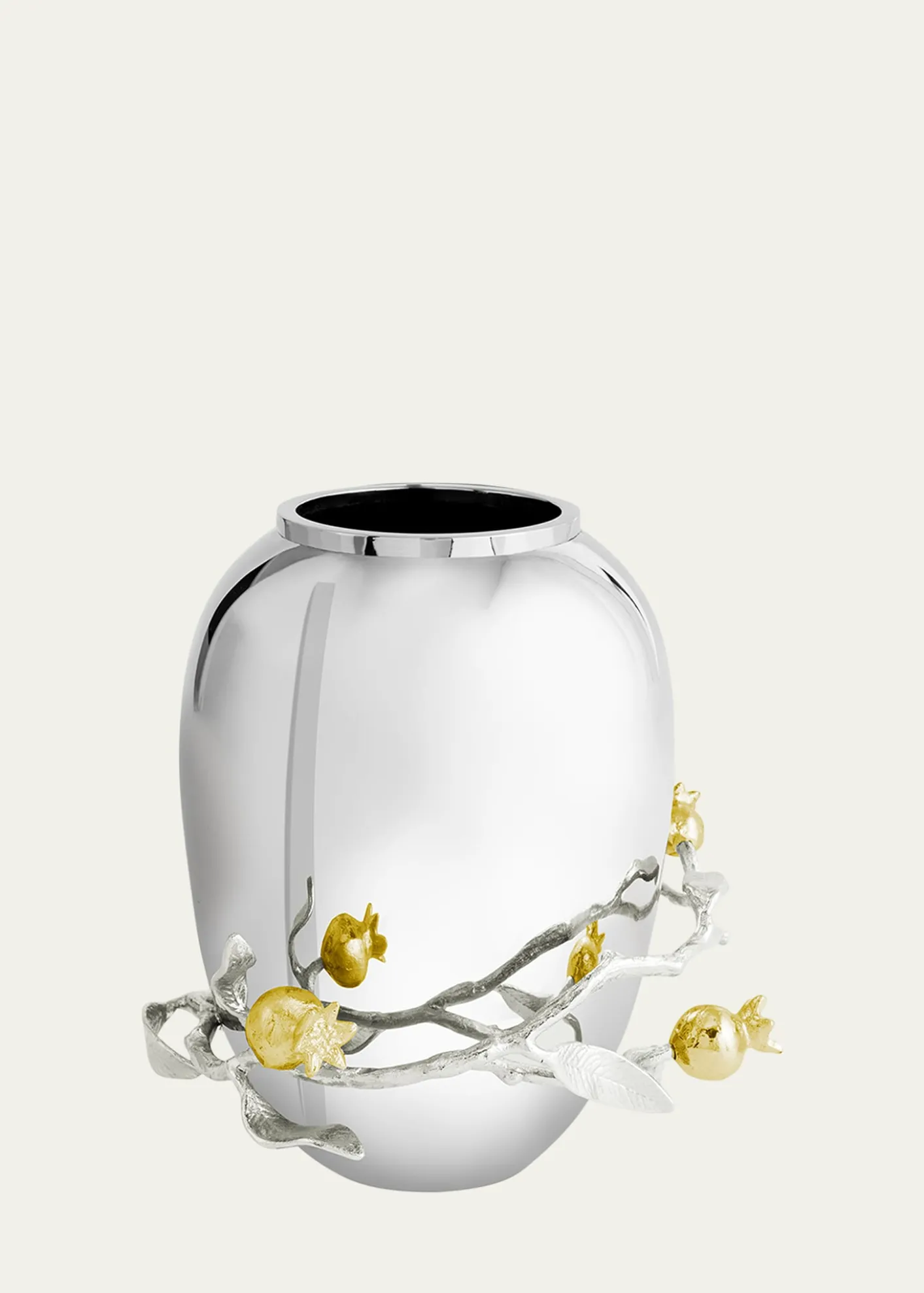 Michael Aram Pomegranate Silver & Gold Medium Vase with 24K Goldplate