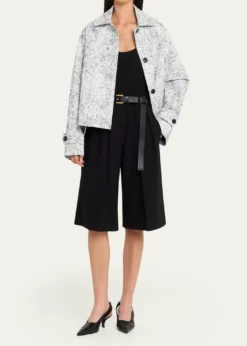 Michael Kors CollectionBalmacaan Cracked-Print Cotton Jacket