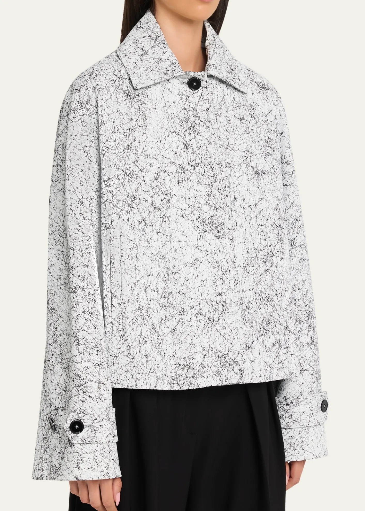 Michael Kors CollectionBalmacaan Cracked-Print Cotton Jacket