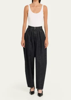 Michael Kors CollectionCourtney Pleated Cotton Denim Barrel Jeans