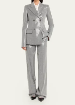 Michael Kors CollectionDouble-Breasted Pinstripe Sequin Jacket