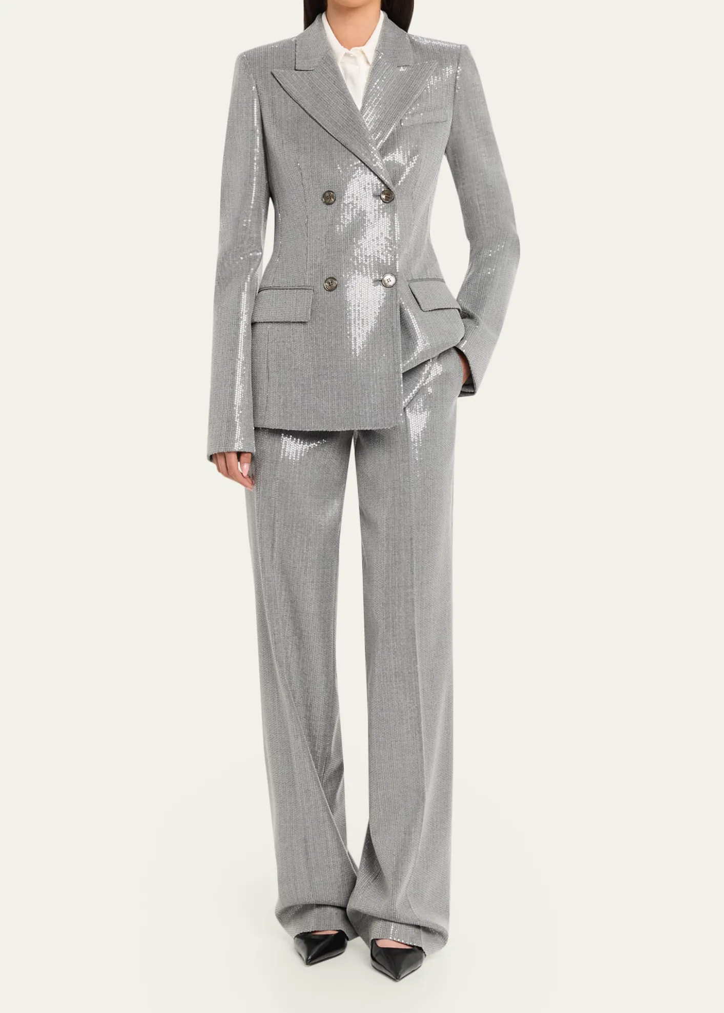 Michael Kors CollectionDouble-Breasted Pinstripe Sequin Jacket