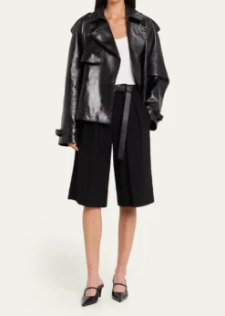Michael Kors CollectionOversized Cropped Leather Trench Coat