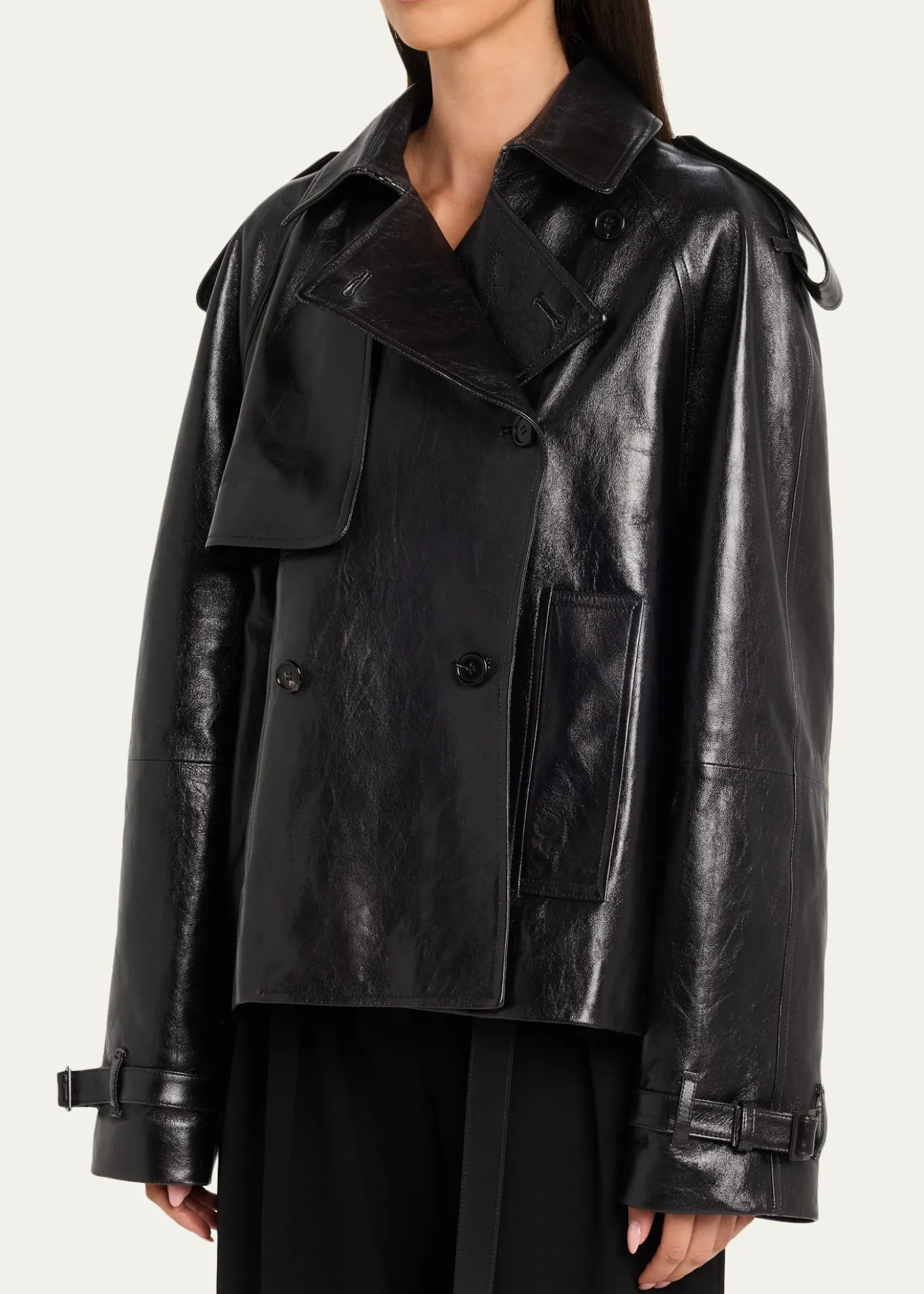 Michael Kors CollectionOversized Cropped Leather Trench Coat
