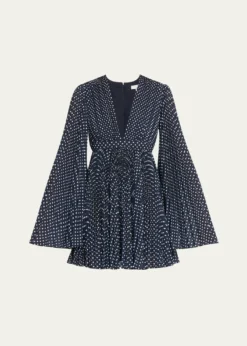 Michael Kors CollectionPolka Dot Pleated Fit-Flare Mini Dress