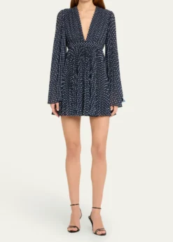 Michael Kors CollectionPolka Dot Pleated Fit-Flare Mini Dress