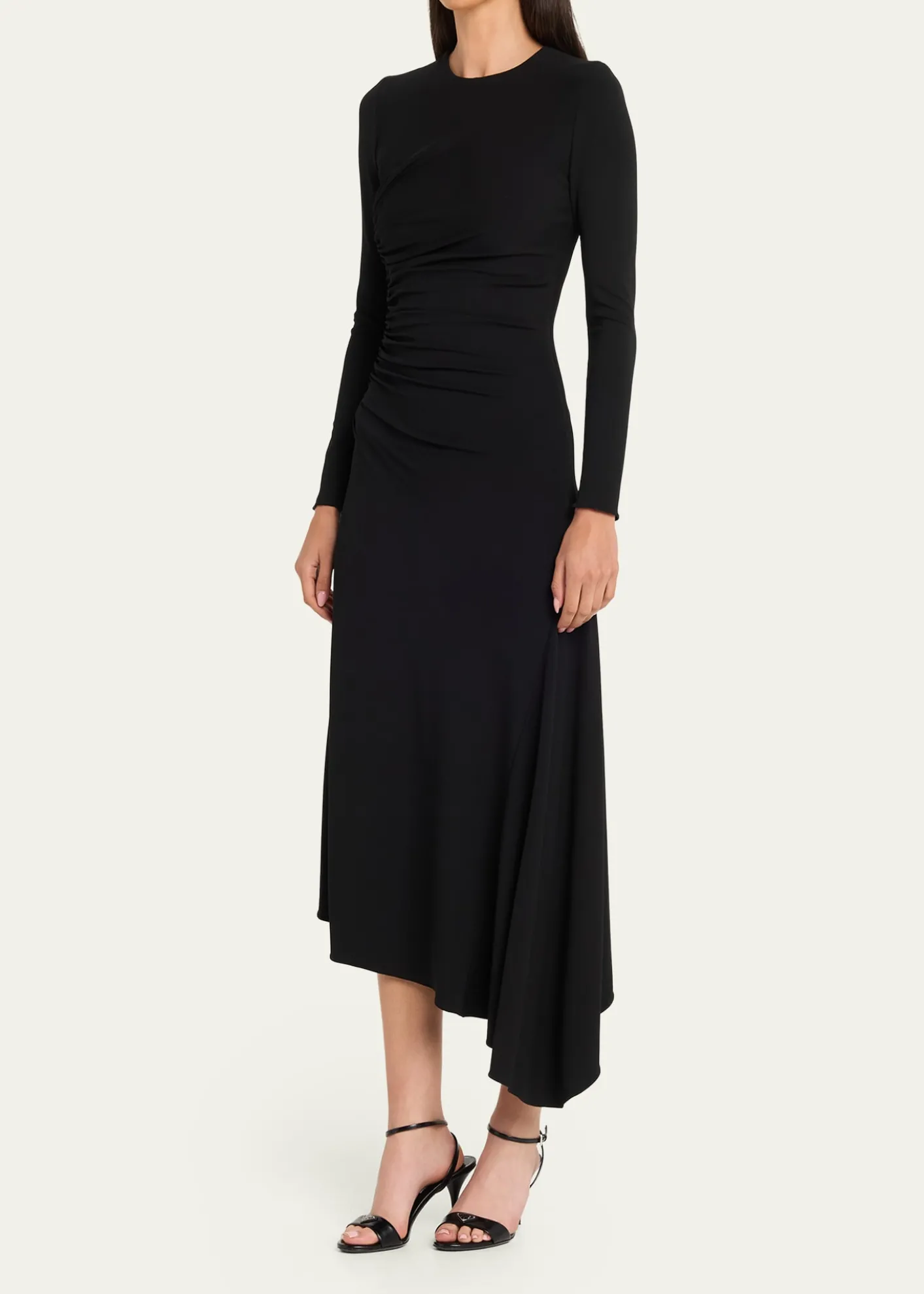 Michael Kors CollectionRuched Long-Sleeve Asymmetric Midi Dress