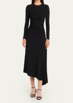 Michael Kors CollectionRuched Long-Sleeve Asymmetric Midi Dress