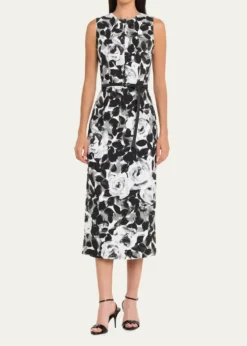 Michael Kors CollectionSleeveless Floral-Print Column Midi Dress