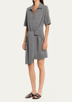 Michael Kors CollectionTie-Waist Cashmere Polo Sweater Mini Dress