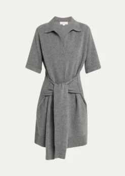 Michael Kors CollectionTie-Waist Cashmere Polo Sweater Mini Dress